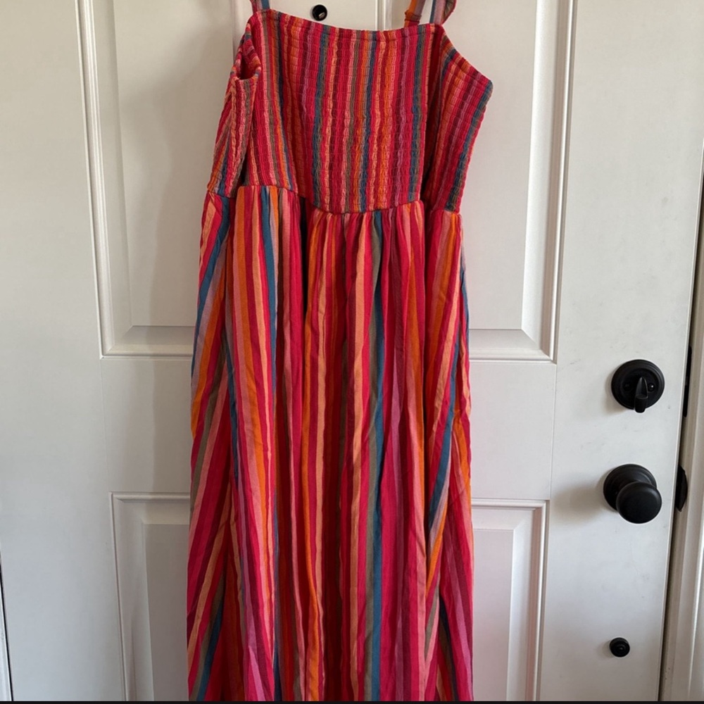 Stripe Multi Color Midi Challis Smocked Tiered Dr… - image 3